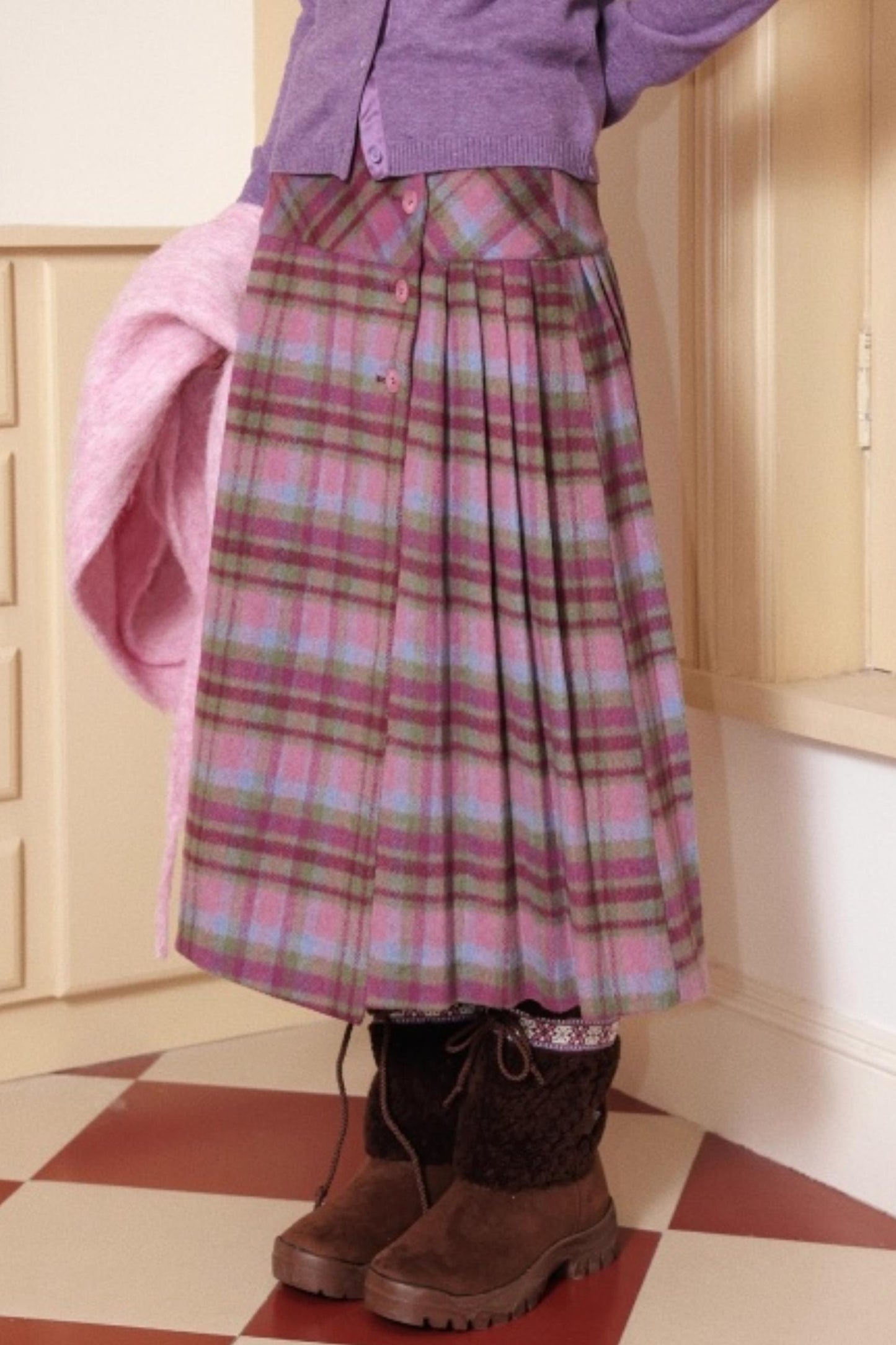 Wool Plaid A-Line Skirt