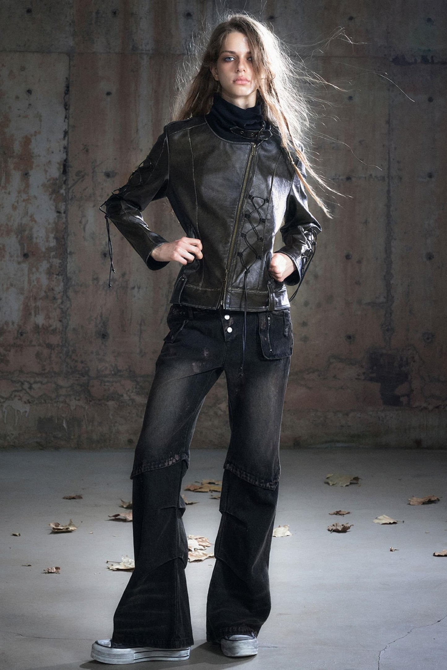 Panelled Knit Leather Jacket
