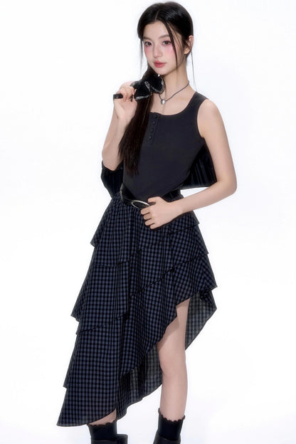 Summer Patchwork Asymmetrical Hem Dress