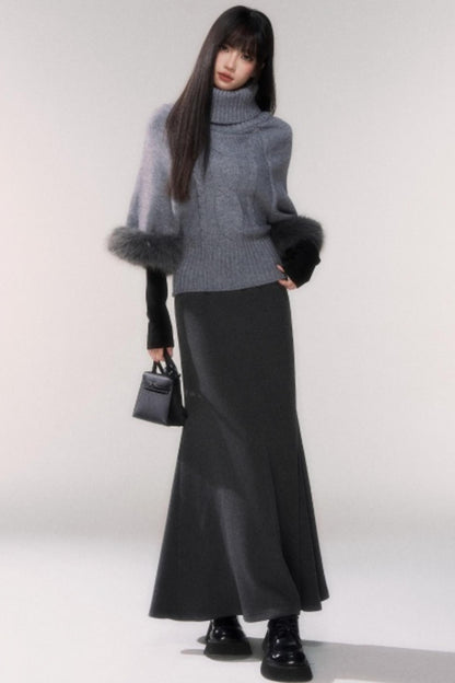 Gray Turtleneck Batwing Sweater