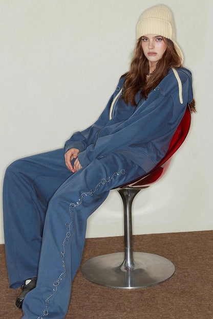 Diamond Hooded Sweatshirt With Pants Set-Up