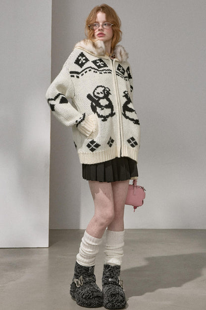 Detachable Fur Collar Knitted Cardigan