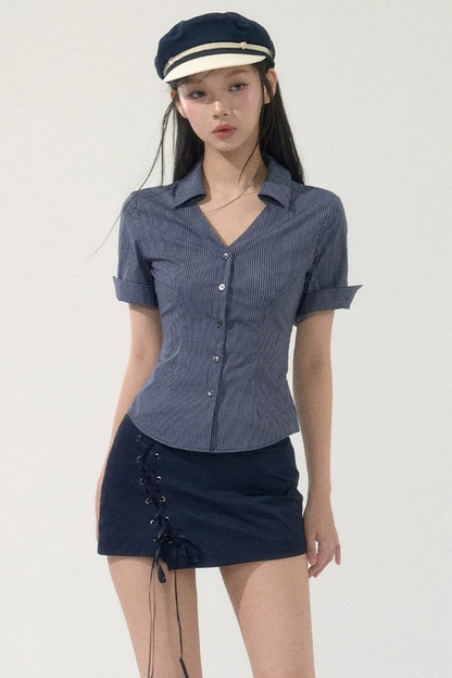 Summer Striped Slim Blouse