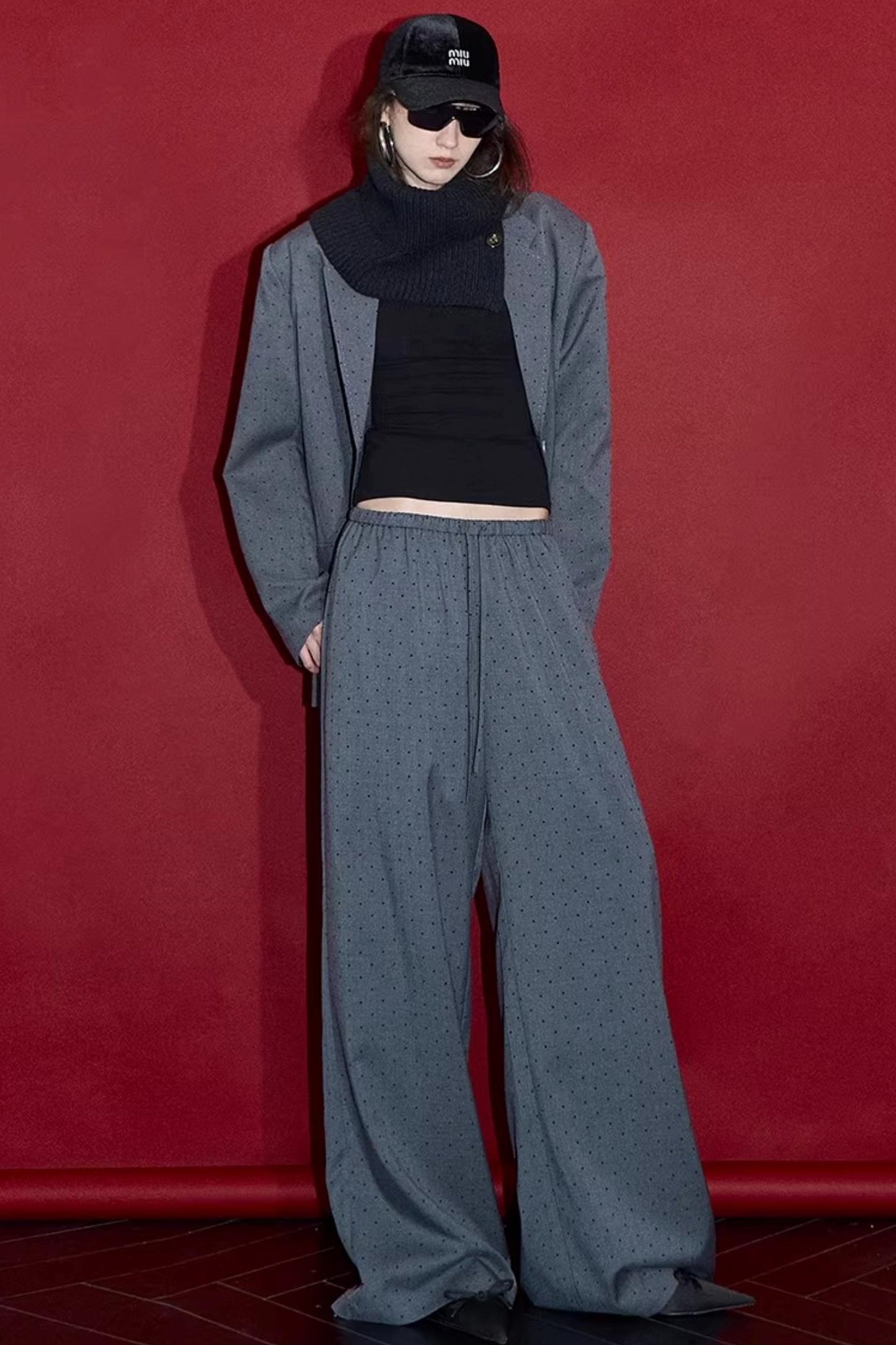 Retro Gray-Red Polka Dot Trousers