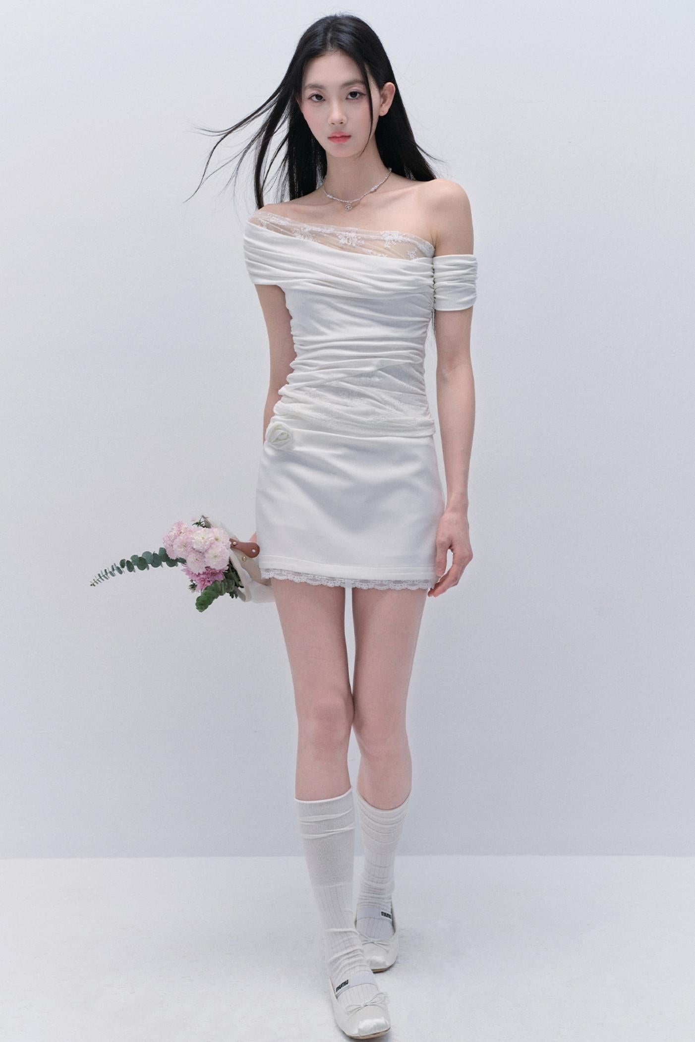 Lace Slash One-Shoulder Spring Skirt Set-Up