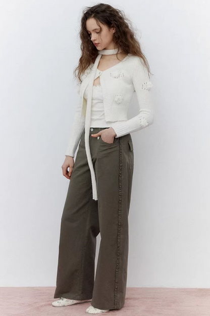 Uena White Floral Knit Cardigan