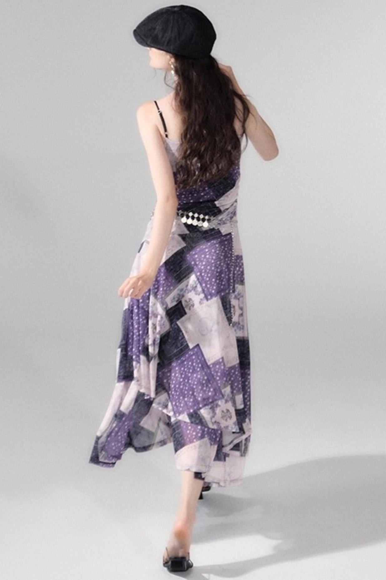 Vintage Collage Mesh Slip Dress