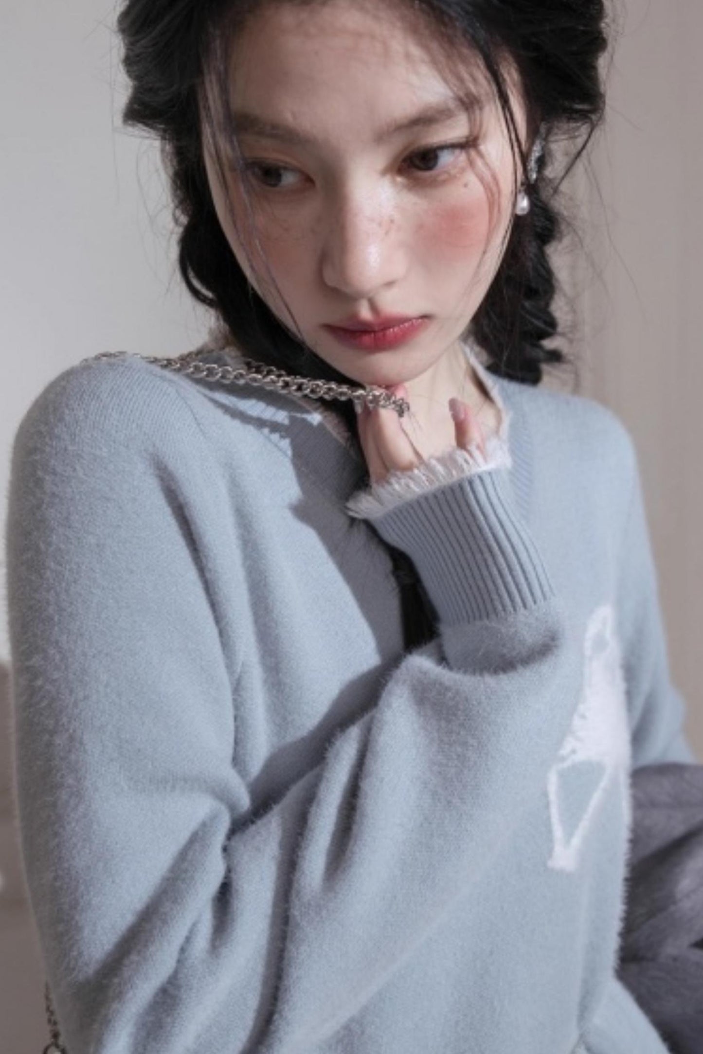 White Butterfly Blue Woolen Dress