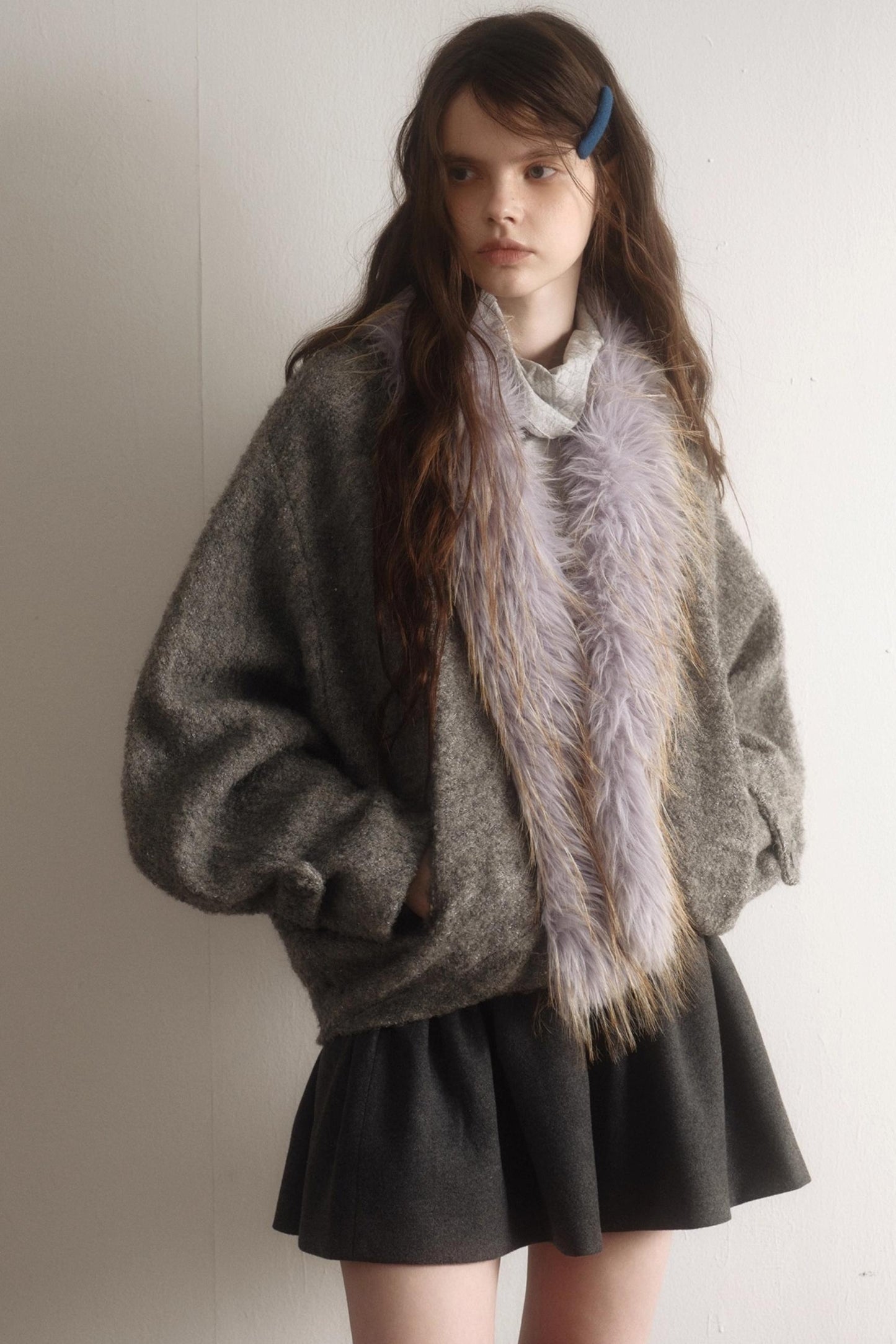 Gray Wool Batwing Coat