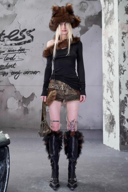 Velvet Rise Fur Collar Base Layer Top