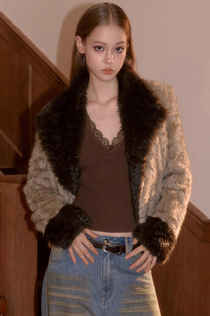 Two-Tone Patchwork Furry Coat