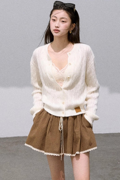 Gentle White Mohair Knit Cardigan
