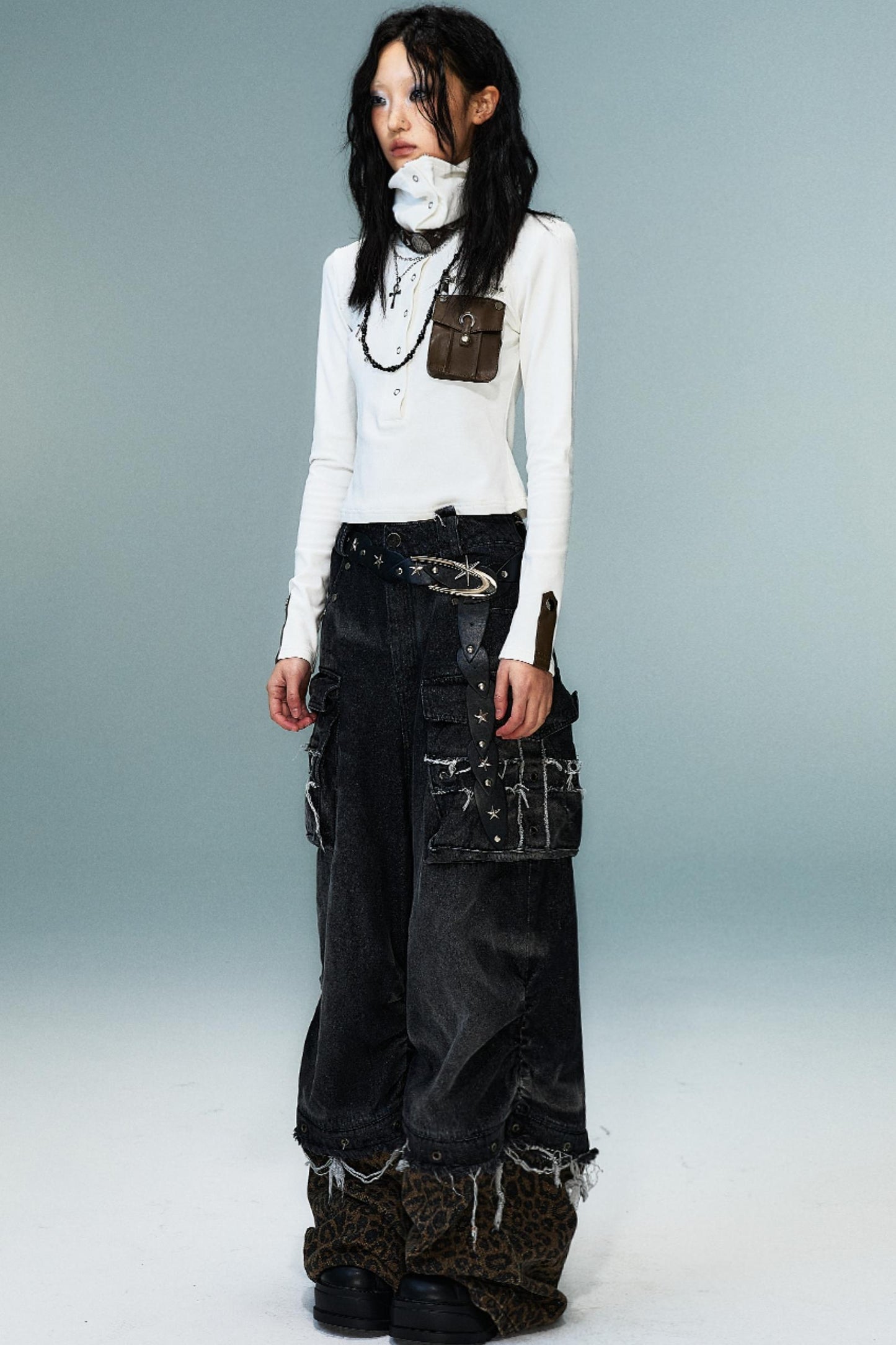 Punk High Neck Slim Knit Base Top