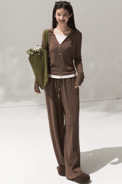 Tears Knit Top & Wide-Leg Pants Set-Up