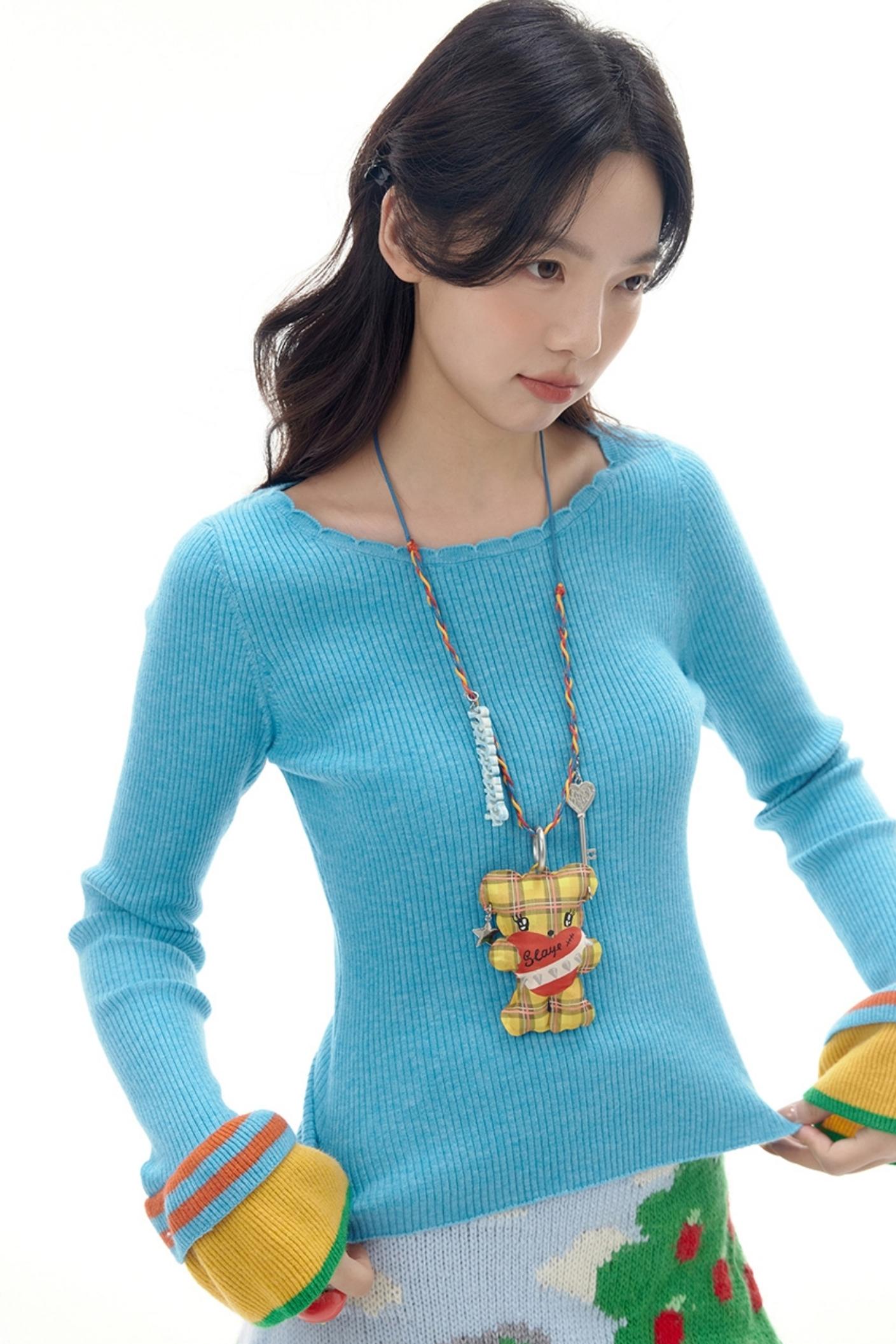 Blue Stripe Bell Sleeve Sweater