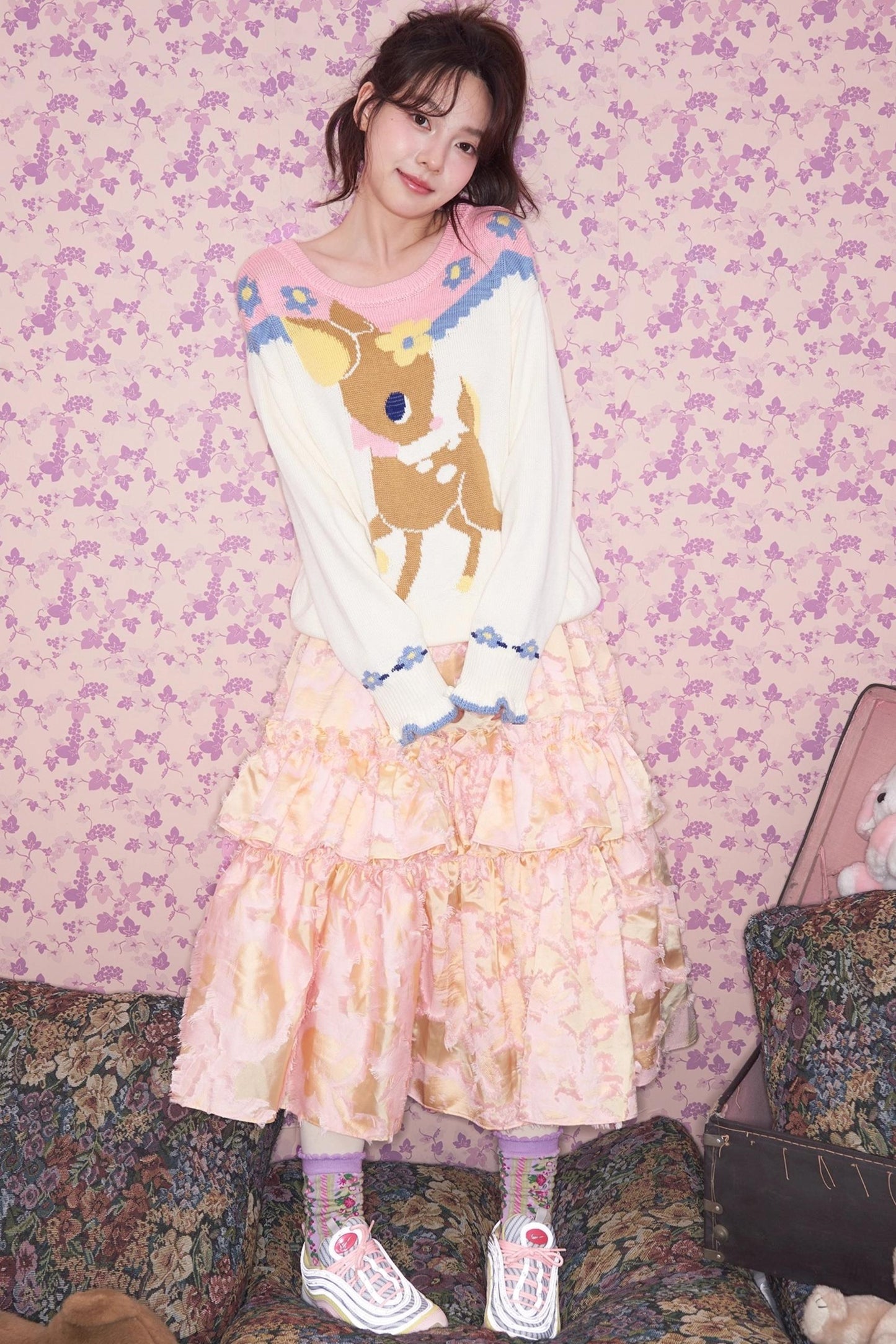 Two-Tone Deer Knit Sweater