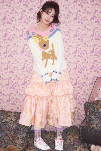 Two-Tone Deer Knit Sweater