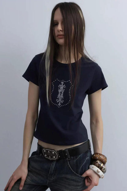 Y2K Rhinestone Cropped T-Shirt