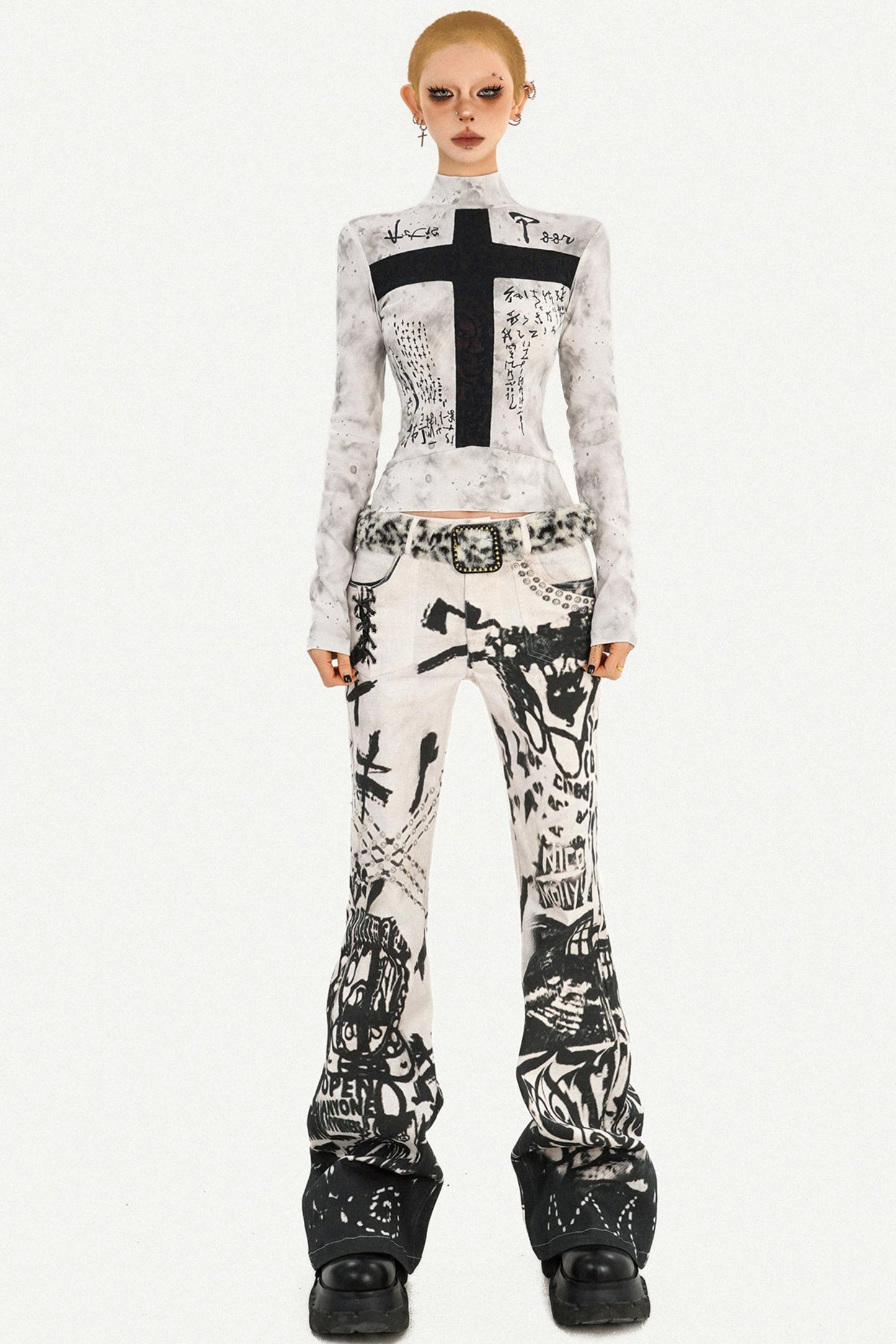 Gothic Cross Print Top