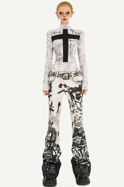 Gothic Cross Print Top