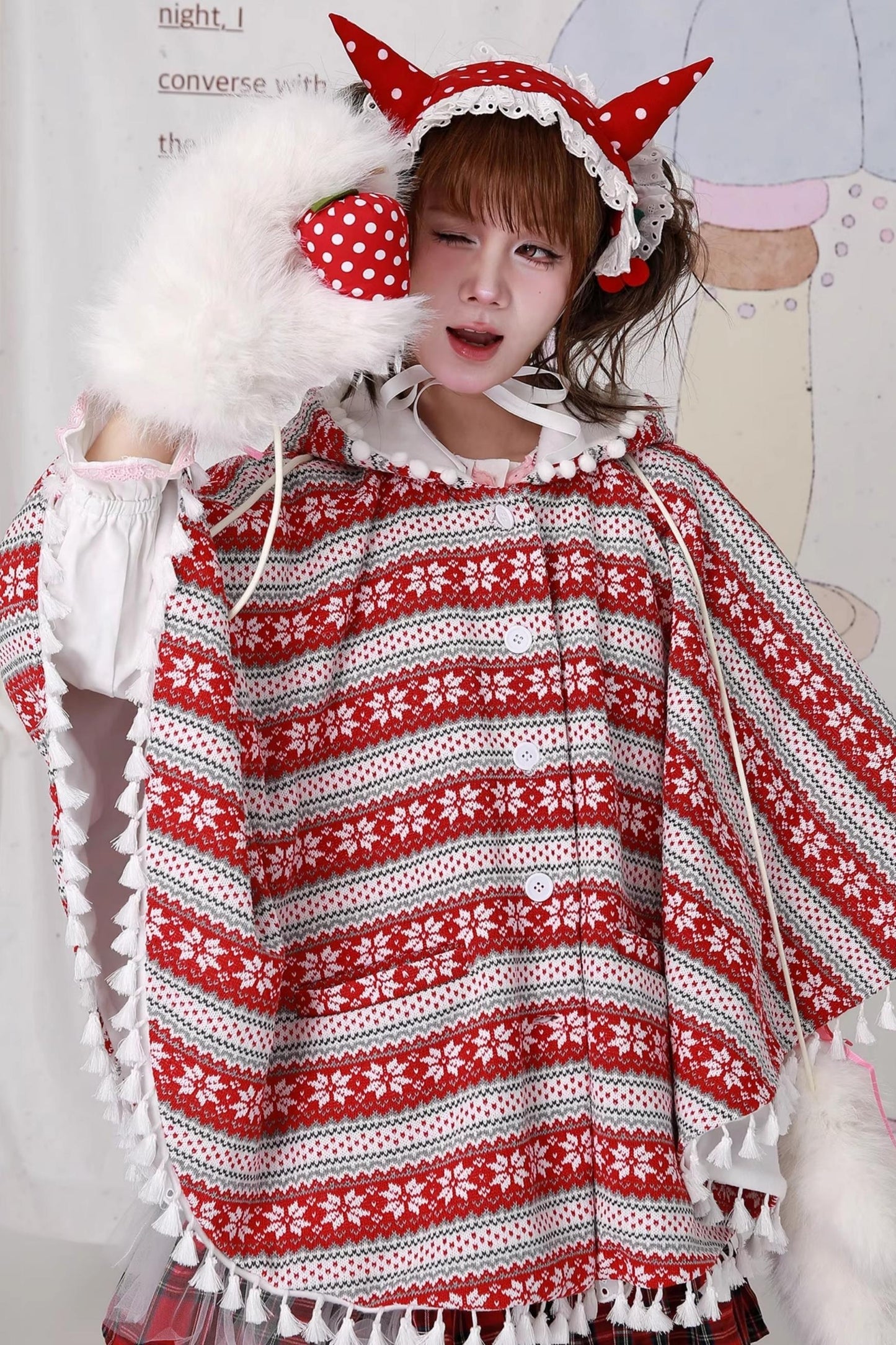 Vintage Red Knit Cape Jacket