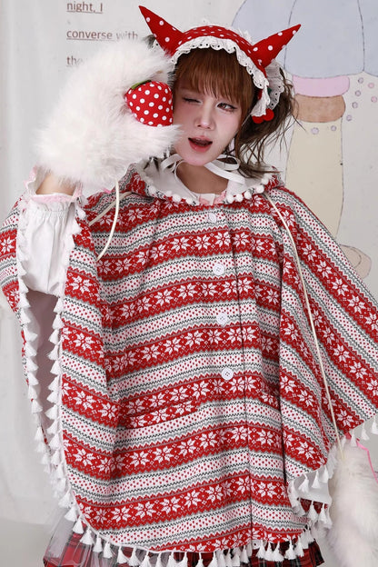 Vintage Red Knit Cape Jacket