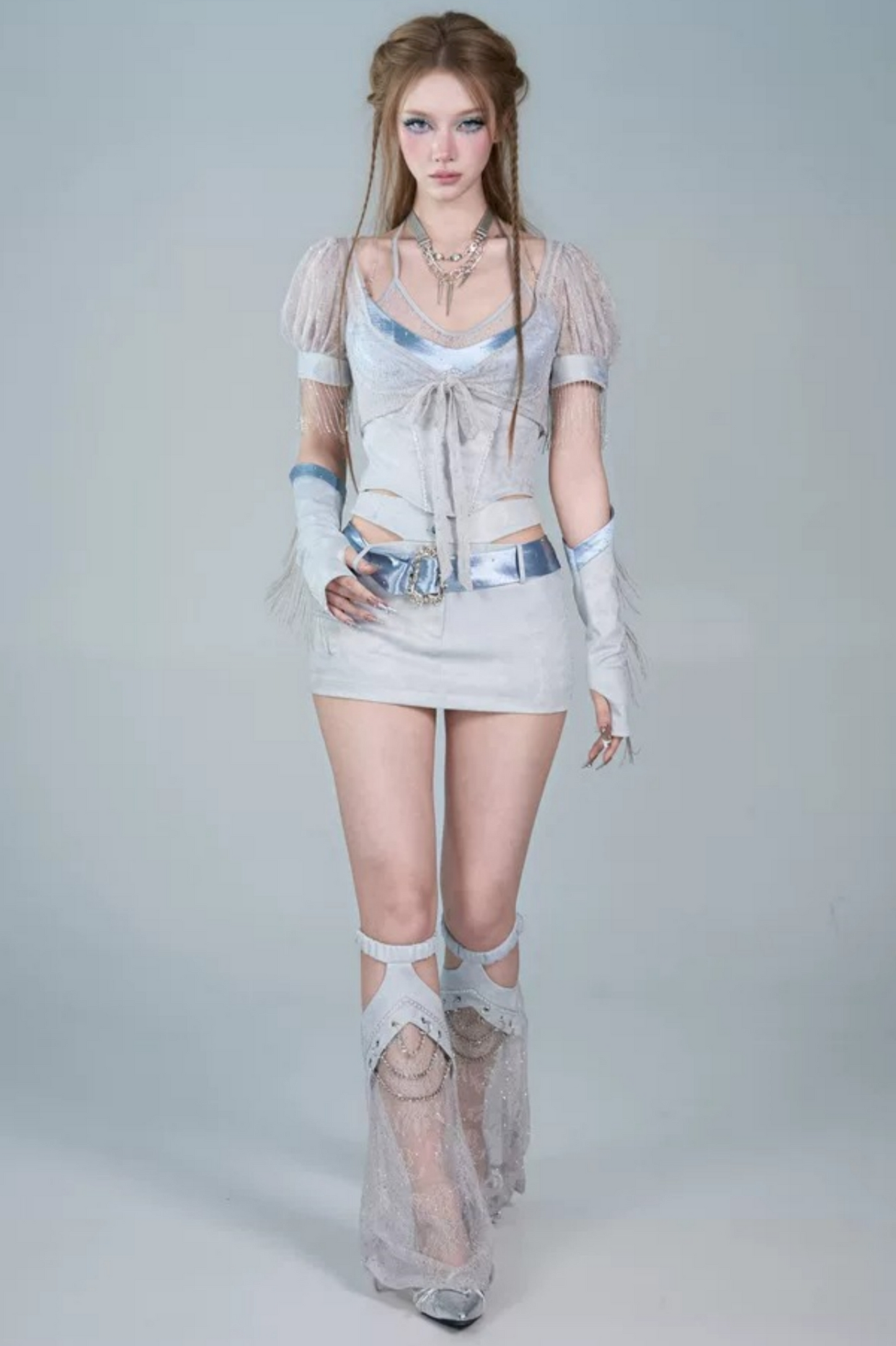Y2K Rhinestone Lace Chain Leg Warmers