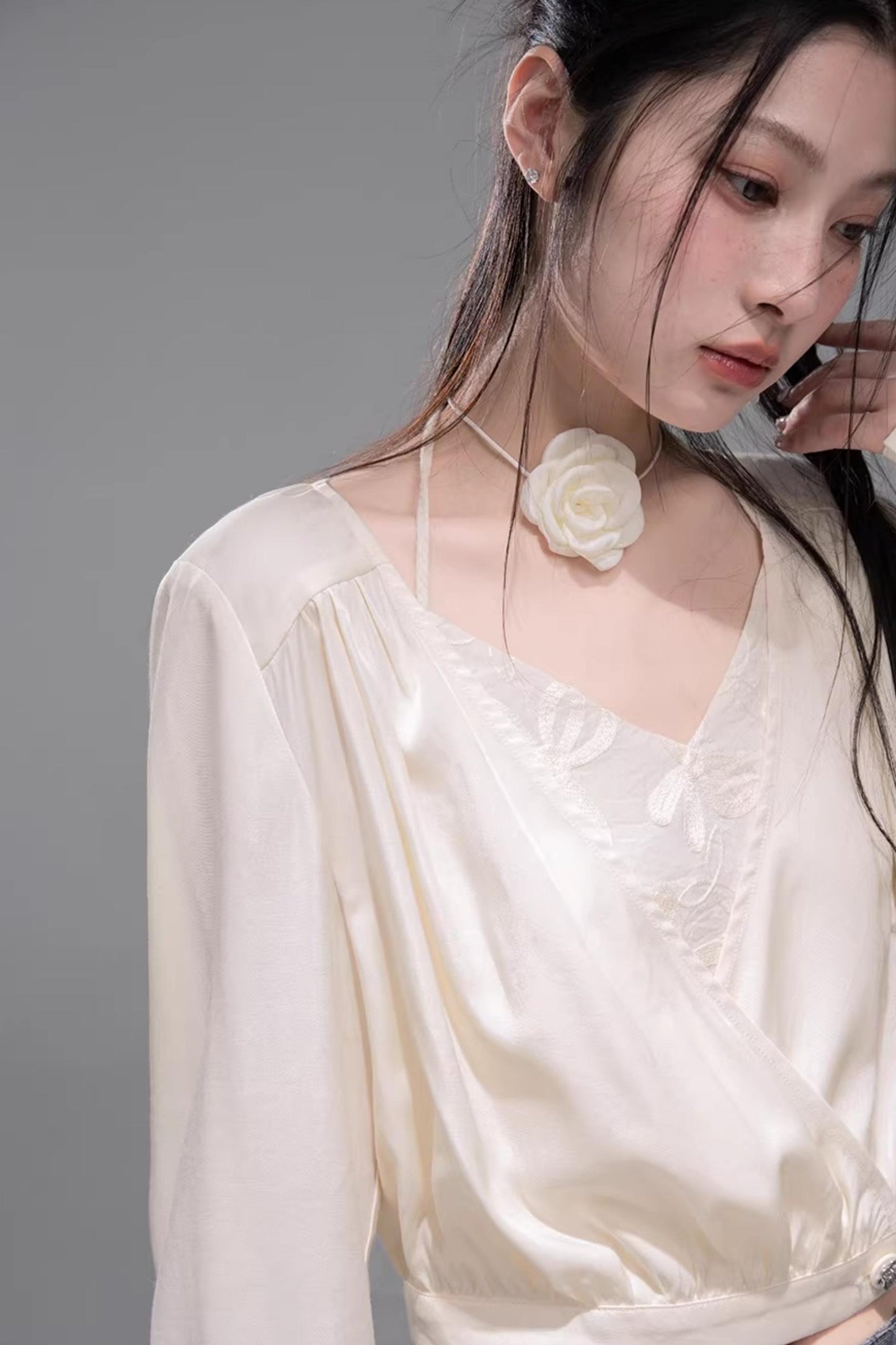 Embroidered Apricot Halter Top Set