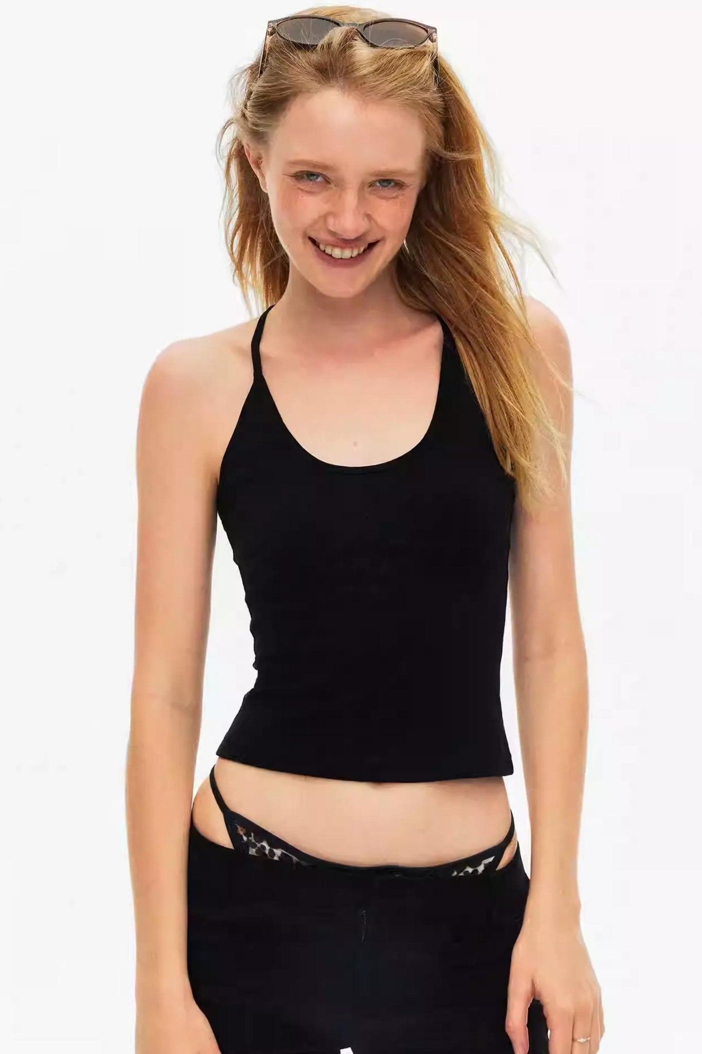 Slimming black elastic vest for daily outfit