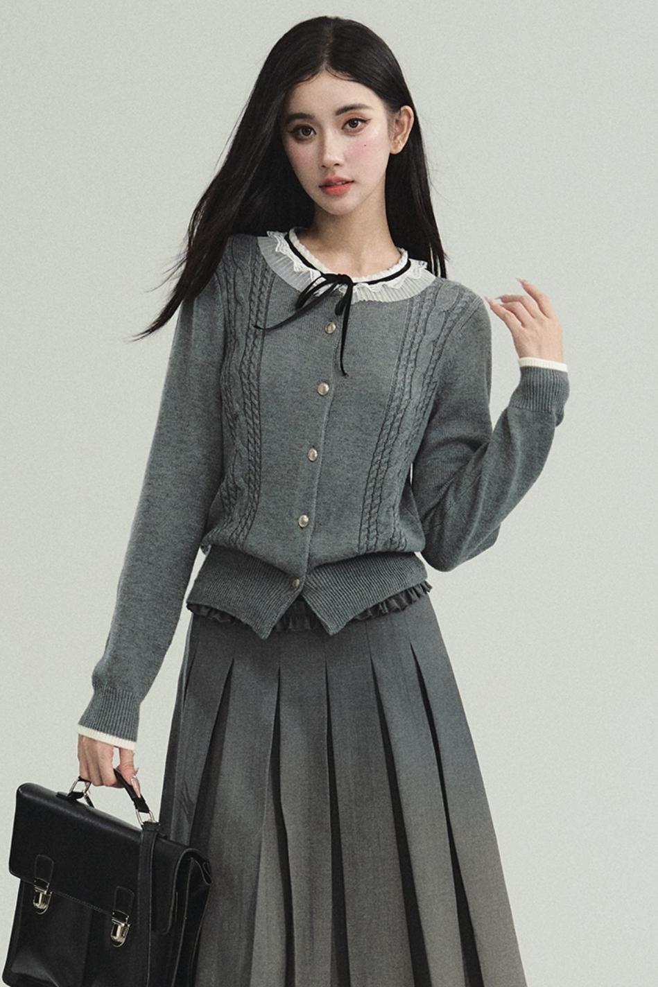 Academic Lace-Collar Knit Top