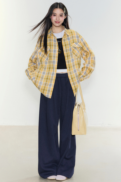 Morning Story Yellow Plaid Shirt Jacket