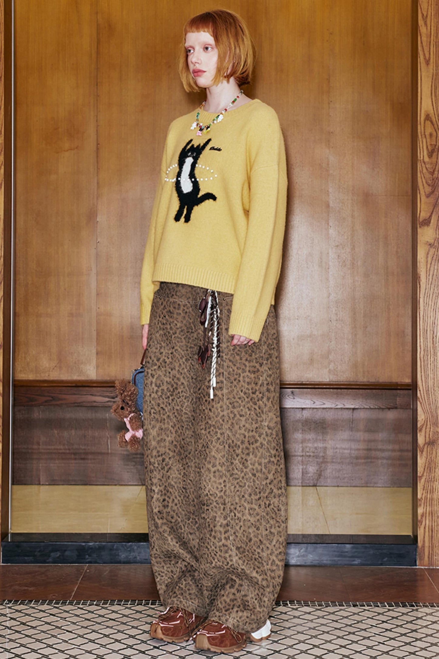 Laser Beaded Knitted Cat Top