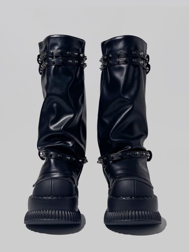 Punk Style High Tube Eyelet Volume Platform Boots