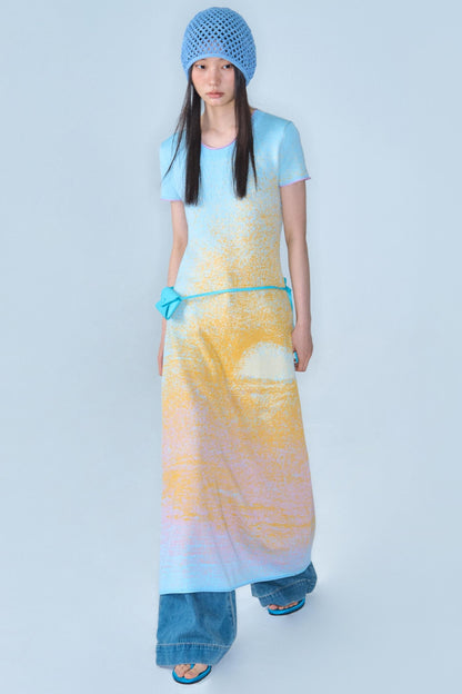 Hand-Painted Cloud Jacquard Tencel Knitted Dress