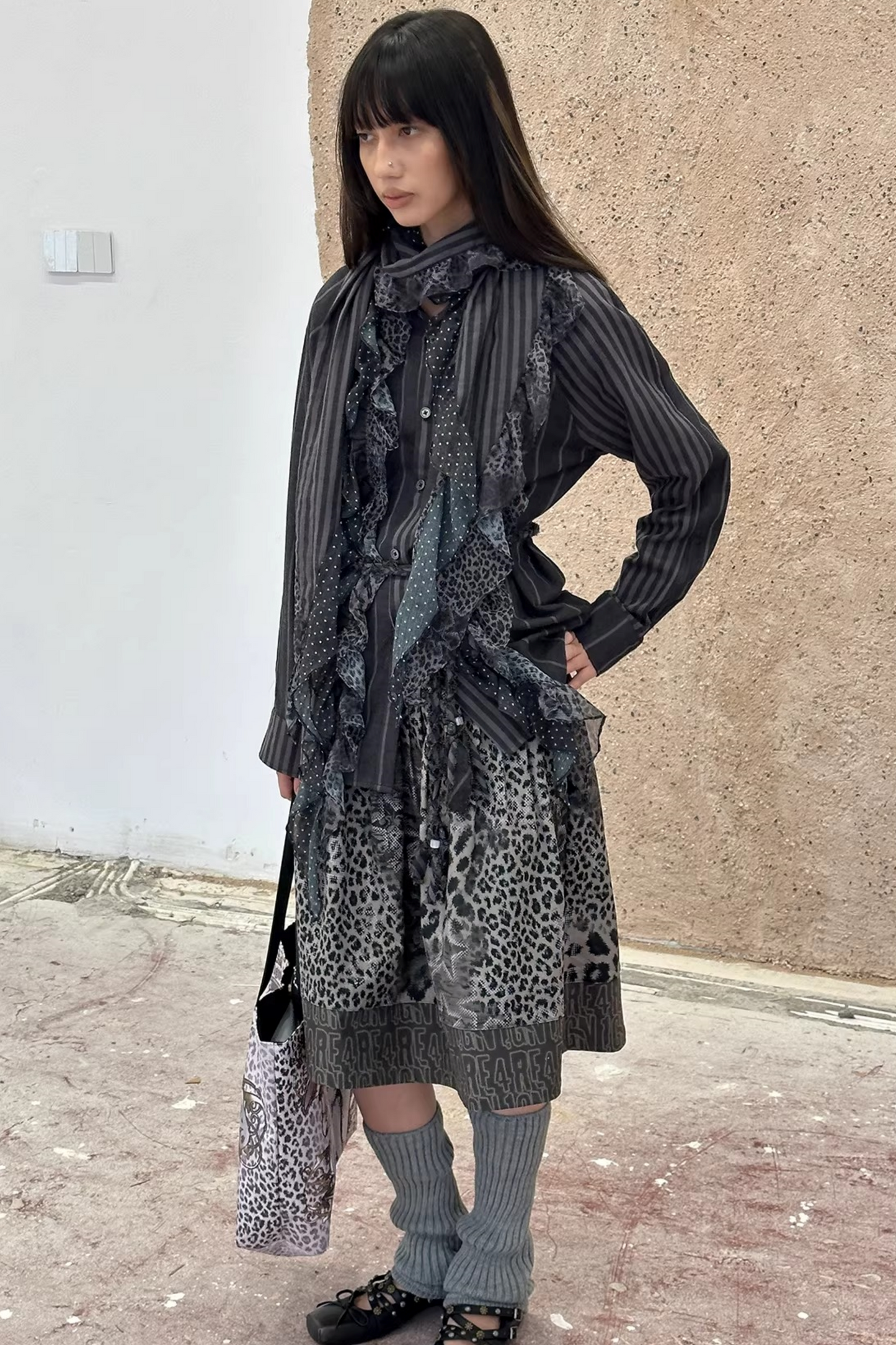 Leopard Graffiti Pleated Skirt