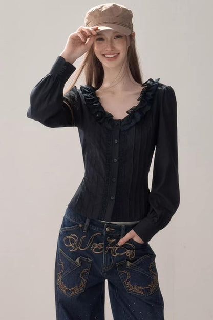 Puff Sleeve V-Neck Blouse