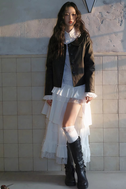 Retro Doll Collar Leather Jacket