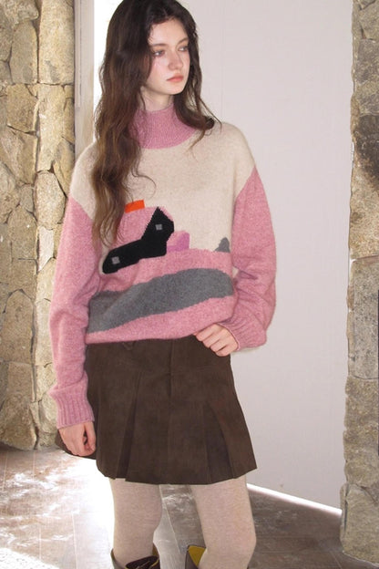 Vintage Distressed Leather Pleated Skirt