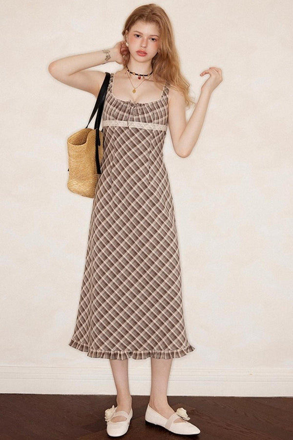 Brown Lace Slip Dress