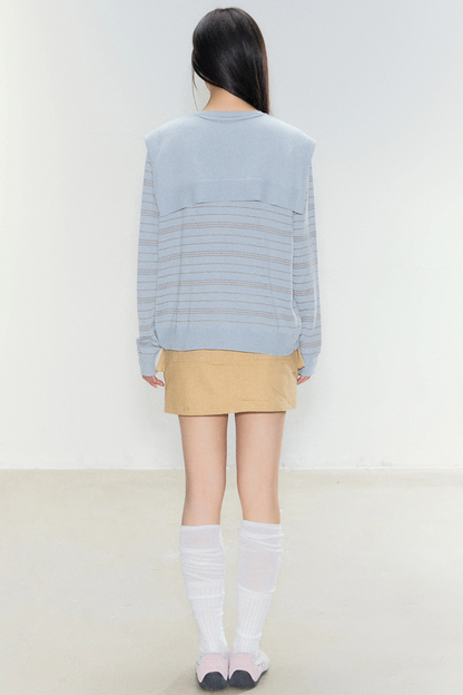 Striped Knit Shawl Sweater