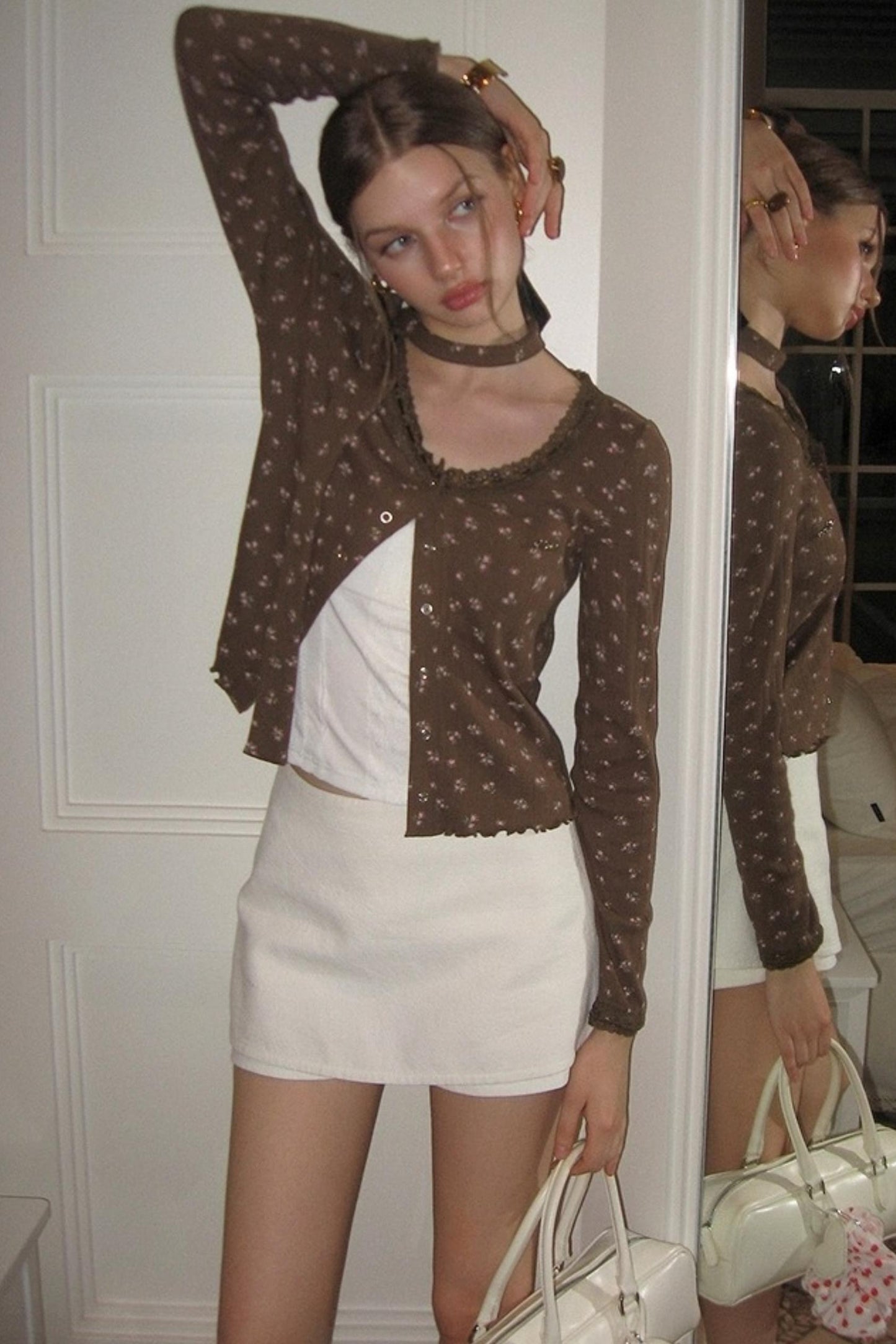 Short Floral Cardigan And Camisole