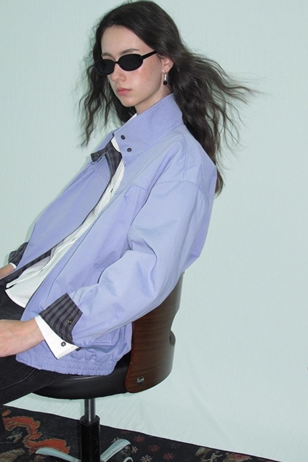 Vintage Plaid Stand-Up Collar Jacket