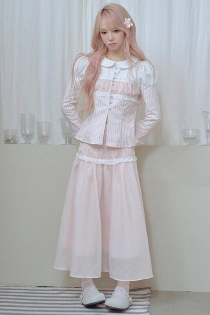 Doll Collar Stripe Lace Top