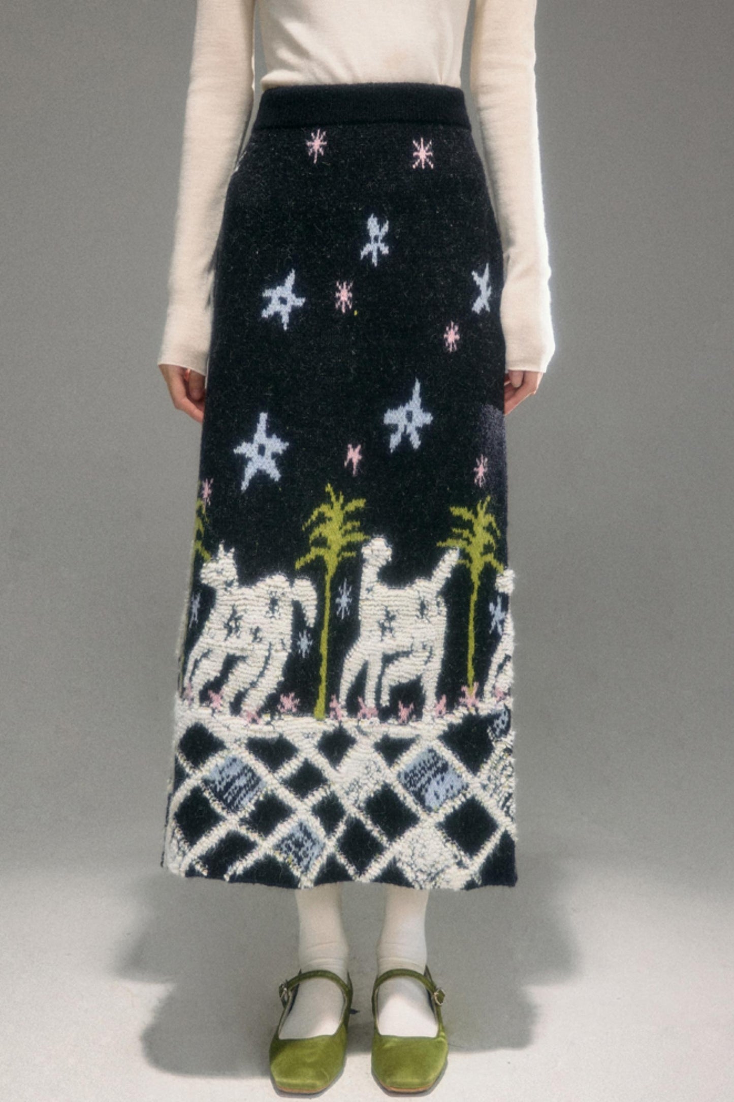 Animal Jacquard Wool Top & Skirt Set-Up