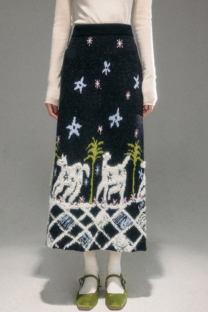 Animal Jacquard Wool Top & Skirt Set-Up