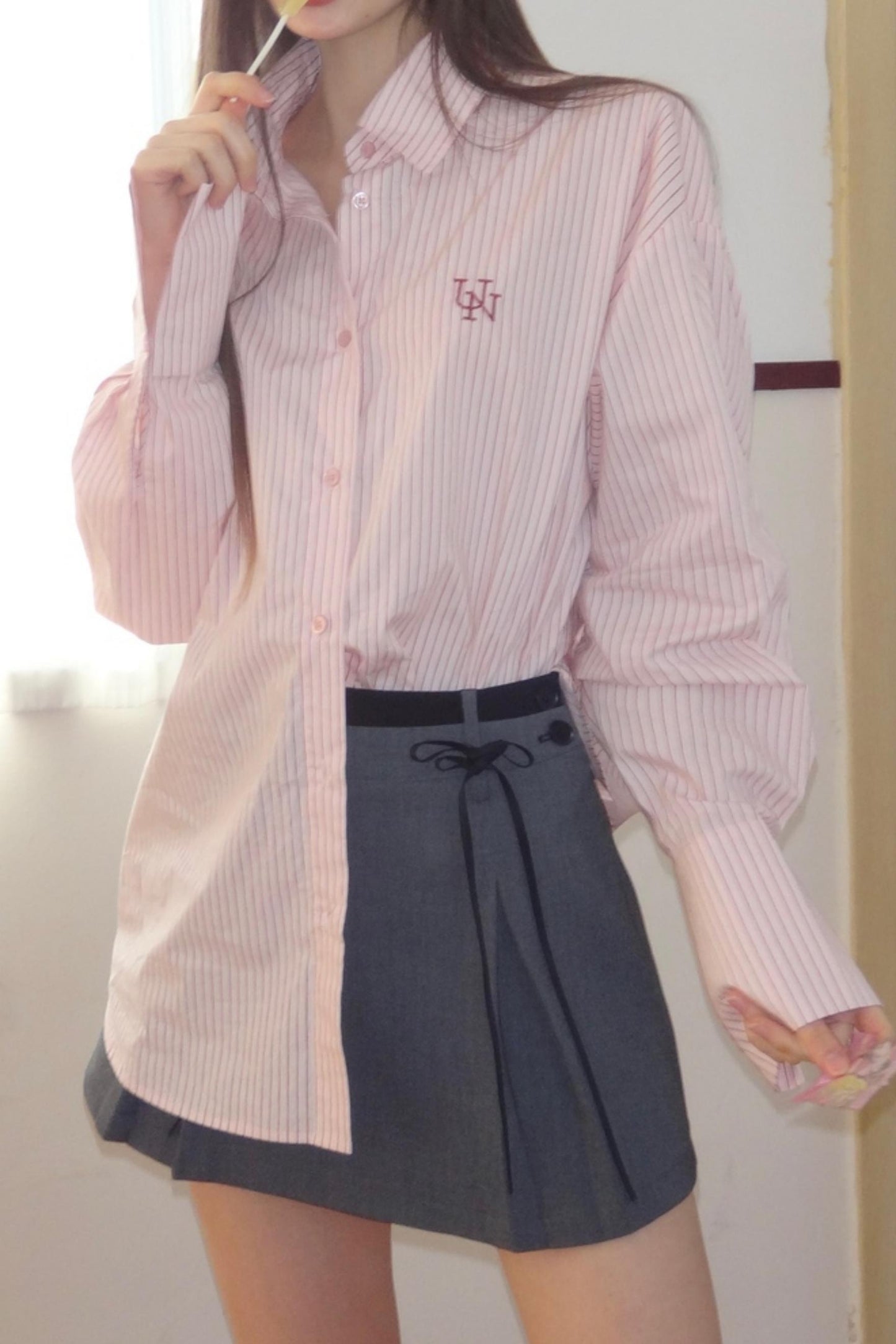 Pink Striped College Shirt