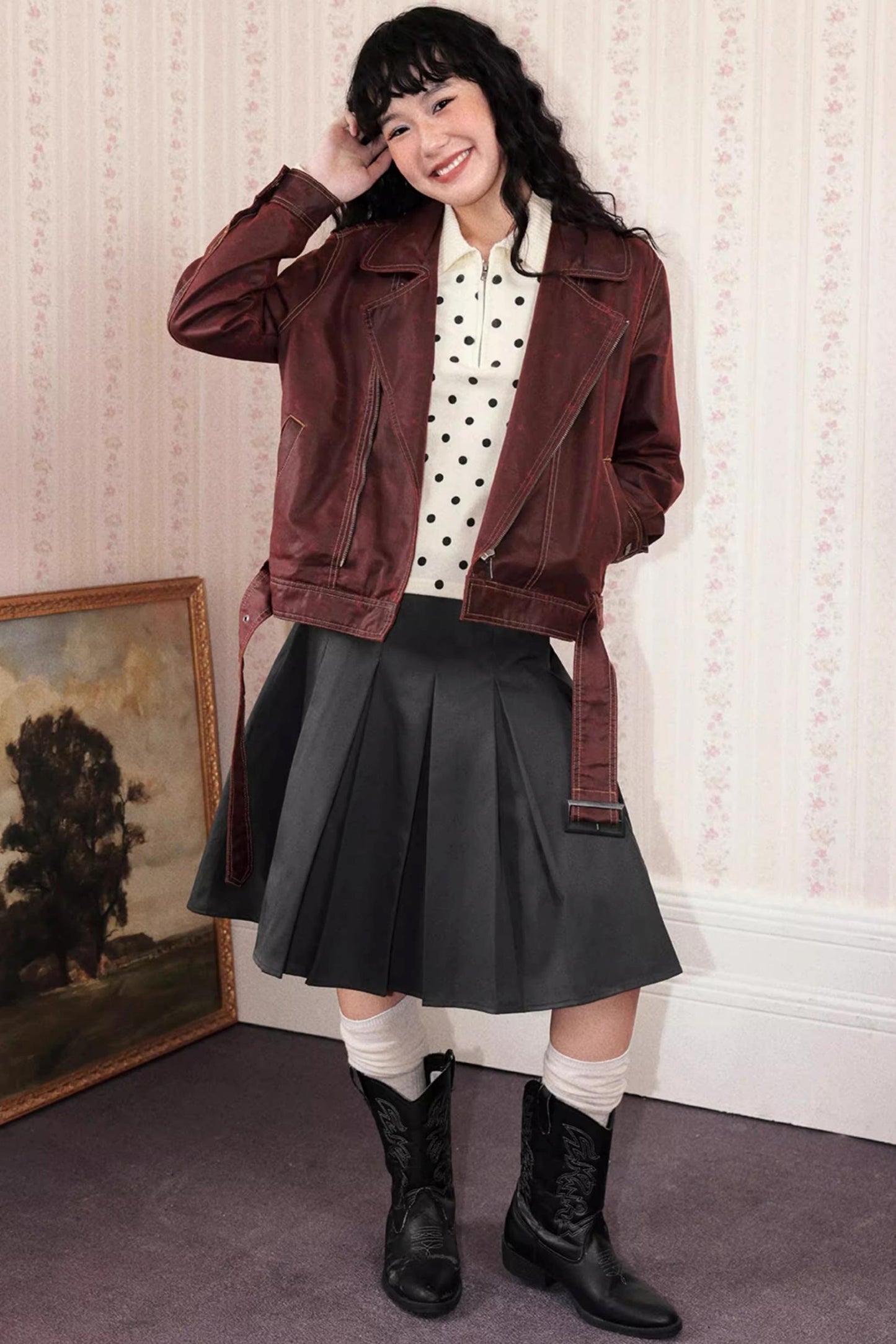 Lapel Cropped Leather Jacket