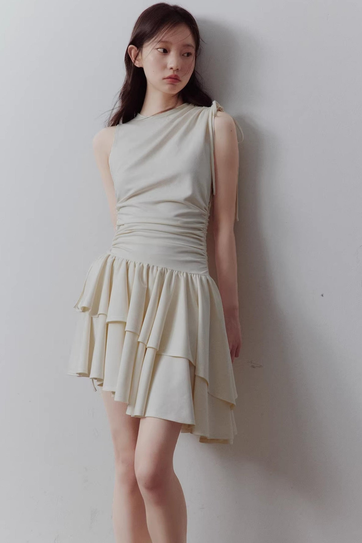 Cloud White Asymmetrical Knitted Dress