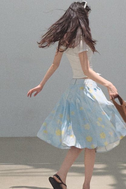 Poplin Pleated Midi Skirt