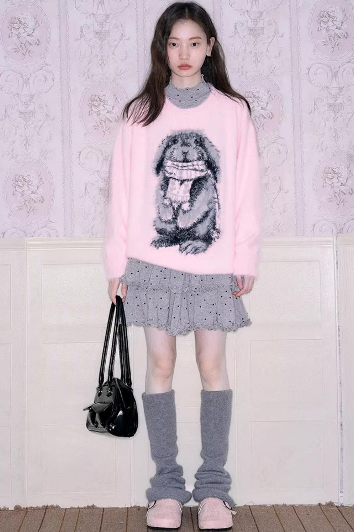 Color-Blocked Rabbit Jacquard Sweater